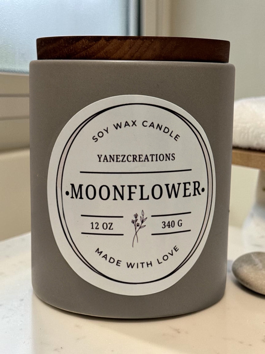 Moonflower Nectar Soy Candle | Stone Ceramic Tumbler Candle | Luxury Home Fragrance | Floral Scented Candle | Modern Home Decor Gift